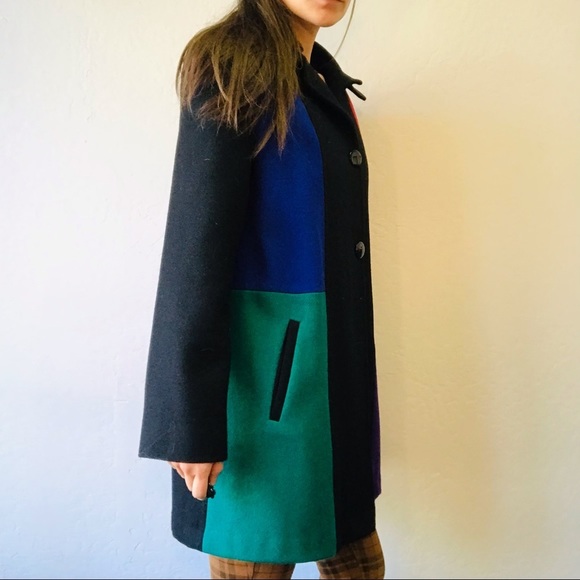 Vintage Wool Retro Color Block Peacoat - Picture 3 of 10